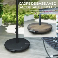 Outsunny Parasol de jardin extérieur rond Ø 3 x 2,5 m parasol droit inclinable Base et Poids Sable, nervure rétractable, Gris Foncé(m-4)