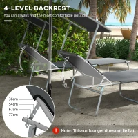 Outsunny Folding Sun Lounger Set of 2 with Canopy, Reclining Sunbed with 4-Position Adjustable Backrest, 600D Oxford Cloth, Portable Garden Lounger Recliner Chair for Beach, Camping, Patio, Grey(m-4)