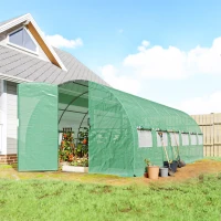Outsunny Estufa Túnel 6x3x2 m com Porta com Dobradiças 12 Janelas com Rede e Estrutura de Aço Galvanizado Verde(m-2)