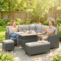 Outsunny 6 Pieces Outdoor PE Rattan Garden Furniture, Patio Wicker Sectional Conversation Corner Sofa(m-2)
