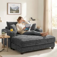 HOMCOM Chaiselongue 2 Sitzer Groß Schlafsofa 134 x 151 cm mit Becherhalter für Wohnzimmer, Grau(m-2)