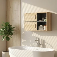 HOMCOM Armario de Baño de Pared con Compartimentos Abiertos y 2 Puertas Mueble de Baño Moderno 80x35x57,5 cm Natural(m-5)
