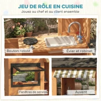 AIYAPLAY Cabane enfant extérieur en bois, maison enfant extérieur/intérieur avec cuisine de jeu, fenêtres, porte et banc, marron(m-4)