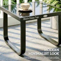 Outsunny Outdoor Garden Coffee Table, Rectangle Metal Side Table with Tempered Glass Tabletop, Adjustable Foot Pads(m-5)