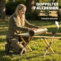 Outsunny Campingtisch 117 x 60 cm Aluminium Klapptisch mit Aufrollbare Tischplatte Holz-Optik Tragetasche wasserdicht(m-4)