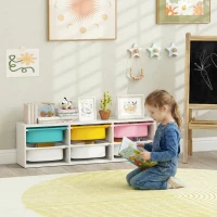 AIYAPLAY Meuble rangement enfant à 2 niveaux, étagère de rangement pour jouets enfants avec 6 bacs amovibles, 97x21x29cm, blanc(m-2)