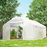 Outsunny Serre de jardin 4 x 3 x 2m avec portes enroulables et grandes fenêtres, serre tunnel de jardin, blanc(m-9)