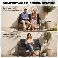 Outsunny 2 Seater Wooden Garden Bench, Slatted Patio Bench with Armrest and Backrest, Black(m-7)