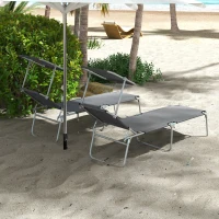 Outsunny Folding Sun Lounger Set of 2 with Canopy, Reclining Sunbed with 4-Position Adjustable Backrest, 600D Oxford Cloth, Portable Garden Lounger Recliner Chair for Beach, Camping, Patio, Grey(m-9)