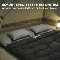 Outsunny Schlafsack Doppelschlafsack für 2 Personen mit 2 Kissen 2 Jahreszeiten für Outdoor, Camping, Trekking, Reisen Schwarz(m-7)