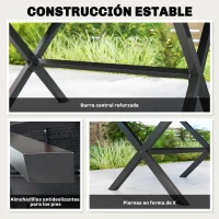 Outsunny Mesa de Comedor de Jardín para 6 Personas con Superficie de HDPE de Listones Estructura Metálica 150x90x74 cm Negro(m-6)