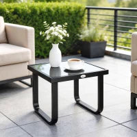 Outsunny Outdoor Garden Coffee Table, Rectangle Metal Side Table with Tempered Glass Tabletop, Adjustable Foot Pads(m-9)
