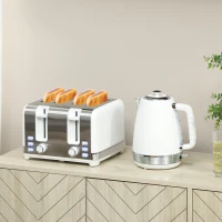 HOMCOM Ensemble bouilloire et grille-pain, bouilloire en acier inoxydable 1,7 L et 2200 W et grille-pain à 4 tranches, blanc(m-10)