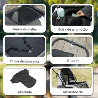 PawHut Carrinho Dobrável para Cães com Janelas de Malha Almofadado Lavável Correias de Segurança 124x67x100 cm Cinzento Escuro(m-7)