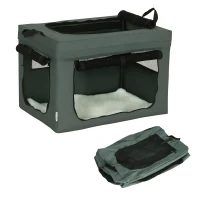 PawHut Trasportino per Cani Mini e Gatti con Cuscino, Sacca di Trasporto e Porte a Rete, 60x42x42 cm, Grigio(m-11)