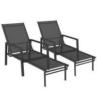 Outsunny Sun Loungers Set of 2 Retractable Footrest 5-Position Adjustable Steel Frame for Beach, Porch, Patio, Camping, Black(m-1)