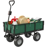 Outsunny Carrito de Jardín con Ruedas Grandes Asa Ajustable y Bolsa Impermeable Removible Carga 300 kg 105x51x54 cm Verde(m-11)