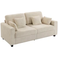 HOMCOM Beiges 3-Sitzer-Sofa mit Raindrop-Samtbezug, tiefem Sitz, Federkissen, breiten Armlehnen und 4 Kissen(m-10)