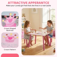 HOMCOM 3 Pcs Kids and Table Chair Set Princess & Crown Theme Home Furniture Pretty Gift Pink(m-7)
