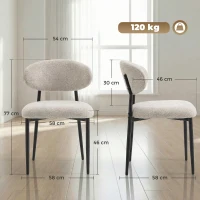 HOMCOM Eetkamerstoelen gestoffeerd keukenstoelen met stalen poten Beige(m-3)