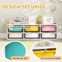 AIYAPLAY Meuble rangement enfant à 2 niveaux, étagère de rangement pour jouets enfants avec 6 bacs amovibles, 97x21x29cm, blanc(m-7)