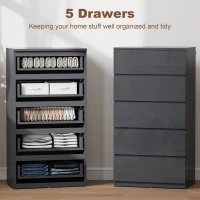 HOMCOM 5-Drawer Modern Dresser, High Gloss Storage Drawer Unit for Bedroom, Grey(m-4)