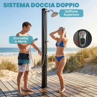 Outsunny Doccia Solare 35L, Protezione Antigelo, 2 Soffioni, Rubinetto per Piedi(m-6)