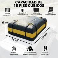 Outsunny Bolsa de Techo para Coche 425L Impermeable con 8 Correas Alfombrilla Antideslizante Ganchos para Vehículos Amarillo(m-3)