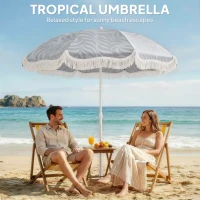 Outsunny 1.8 m Beach Umbrella Parasol with Sand Anchor, Portable Tilting Garden Parasol with Adjustable Height, Light Grey(m-4)