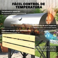 Outsunny Barbacoa de Carbón Portátil Móvil con Estantes Plegables Termómetro Tapa Ventilaciones Ajustables 109x71x98 cm Negro(m-7)