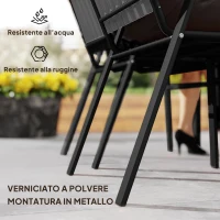 Outsunny Set 4 Sedie da Giardino Impilabili con Schienale Alto e Braccioli, in PP e Acciaio, 56x66x91 cm, Nero(m-6)