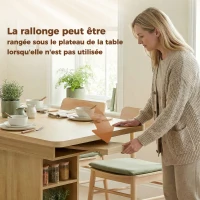 HOMCOM Table à manger extensible rectangle pour 4 à 6 personnes, table de cuisine 110-130 cm, 6 étagères ouvertes, bois naturel(m-7)
