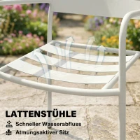 Outsunny Bistroset 3 teiliges Metall Gartenmöbel-Set mit 2 Gartenstühlen, Glastisch, Lamellen-Design, Rostbeständig(m-6)