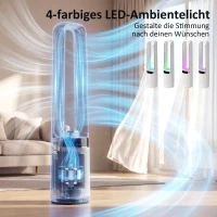 HOMCOM Turmventilator ohne Rotorblätter, mit 45° Oszillation, LED-Licht, 3 Geschwindigkeiten, 12-Std.-Timer, Fernbedienung(m-4)