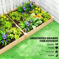 Outsunny Jardinera Elevada de Madera Huerto Urbano para Cultivar Plantas con Divisor y Base Abierta 235x121x26 cm Natural(m-4)