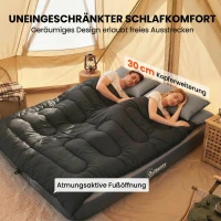 Outsunny Schlafsack Doppelschlafsack für 2 Personen mit 2 Kissen 2 Jahreszeiten für Outdoor, Camping, Trekking, Reisen Schwarz(m-6)