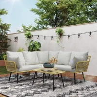 Outsunny Ensemble salon de jardin d'angle 5 places en résine tressée effet rotin avec coussins et table basse rectangulaire(m-10)