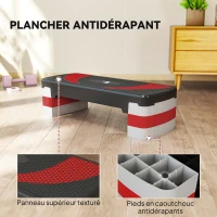 Stepper Fitness Aerobic - Aosom.fr x FFHandball - hauteur reglable surface antiderapante 80 x 31 x 20 cm noir gris clair(m-5)