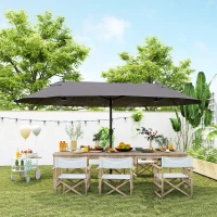 Outsunny Parasol de jardin exterieur parasol double 4,6L x 2,7l x 2,4H m ouverture fermeture manivelle acier polyester haute densité gris(m-10)