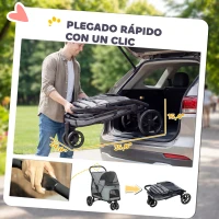 PawHut Carrito para Perros Plegable con 3 Ruedas Ventanas de Malla Cojín Lavable Todo Terreno Carga 20 kg 92x63x95 cm Gris(m-4)
