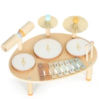 AIYAPLAY Baby Drum Kit, Wooden Kids Musical Instruments with Drums and Xylophone, Gifts for Girls Boys Birthday, Natural(m-10)