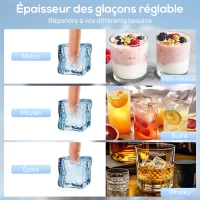 HOMCOM Machine à glaçons commerciale 36 kg/24h, acier inoxydable, ice maker, capacité 7,5 kg, 36 cubes par 10 minutes,(m-8)