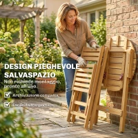 Outsunny Set Bistrò Esterno: 2 sedie pieghevoli e tavolo rotondo, legno naturale.(m-5)