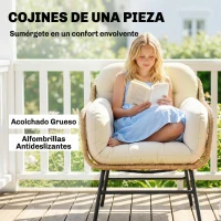 Outsunny Conjunto de Jardín Exterior de 3 Piezas de Ratán PE 2 Sillas con Cojines Suaves y Mesa de Vidrio Templado Caqui(m-5)