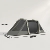 Outsunny Tenda gonfiabile 4 persone oscurante con 2 camere, 580 cm, Grigio scuro(m-3)