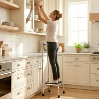 HOMCOM Marche avec Barre d'appui - marchepied de sécurité - Marche d'accès au Bain - Plateforme & Patins antidérapants - Acier galvanisé(m-8)