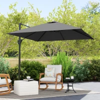 Outsunny Parasol déporté carré inclinable manivelle avec pied en acier dim. 2,5L x 2,5l x 2,5H m alu. polyester haute densité gris(m-9)