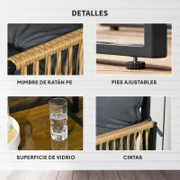 Outsunny Conjunto de Jardín Exterior de Ratán Sintético con 2 Sillones 1 Sofá de 2 Plazas 1 Mesa de Centro y Cojines Gris(m-6)