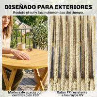 Outsunny Conjunto de Jardín de 3 Piezas de Madera con 2 Sillas Plegables y Mesa Redonda para Patio Balcón Natural(m-6)