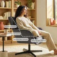 HOMCOM Fauteuil salon, fauteuil d'appoint rembourré en velours avec large assise, coussin et structure en métal, gris foncé(m-6)